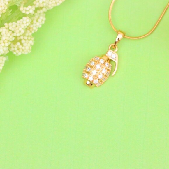 "Crystal Studded Rose Gold Grenade Pendant in Miniature Design, XPPT1860 - Picture 10 of 13